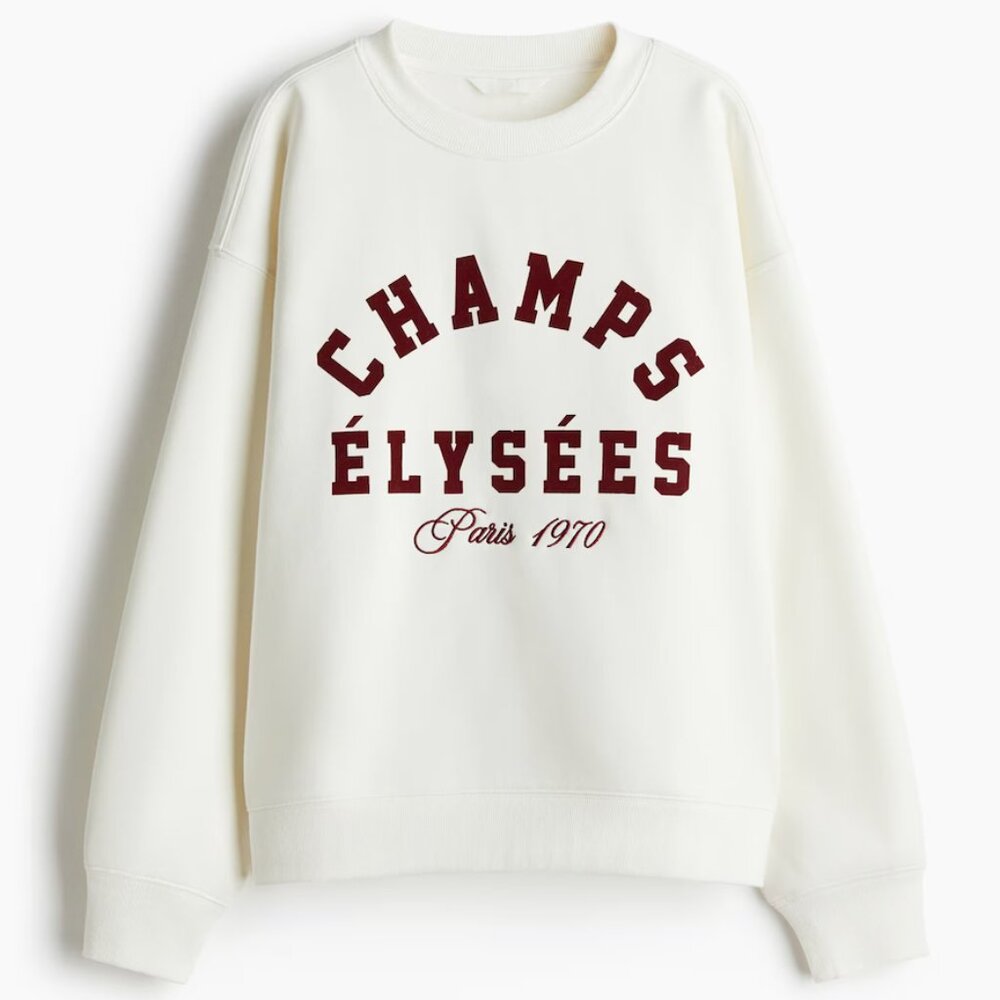 H&M Paris Champs Elysees Sweatshirt XL Oversized Graphic Crewneck White